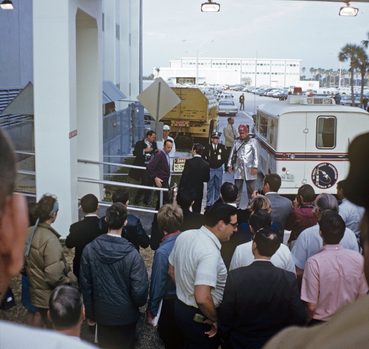 089 Alan Shepherd at NSO prior to Apollo 9- Crew leaving for PAD 39 prior to launch-s